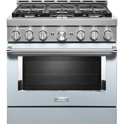 Front. KitchenAid - Commercial-Style 5.1 Cu. Ft. Slide-In Gas True Convection Range with Self-Cleaning - Misty Blue.