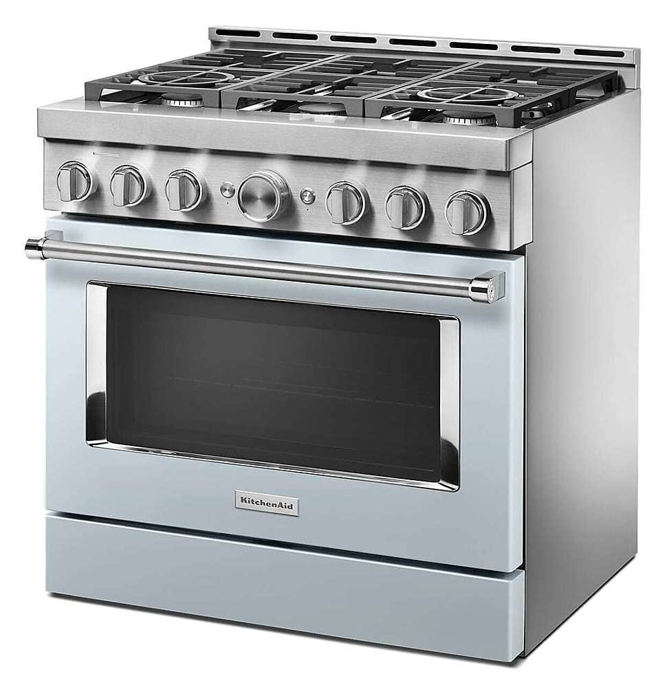 Alt View 13. KitchenAid - Commercial-Style 5.1 Cu. Ft. Slide-In Gas True Convection Range with Self-Cleaning - Misty Blue.