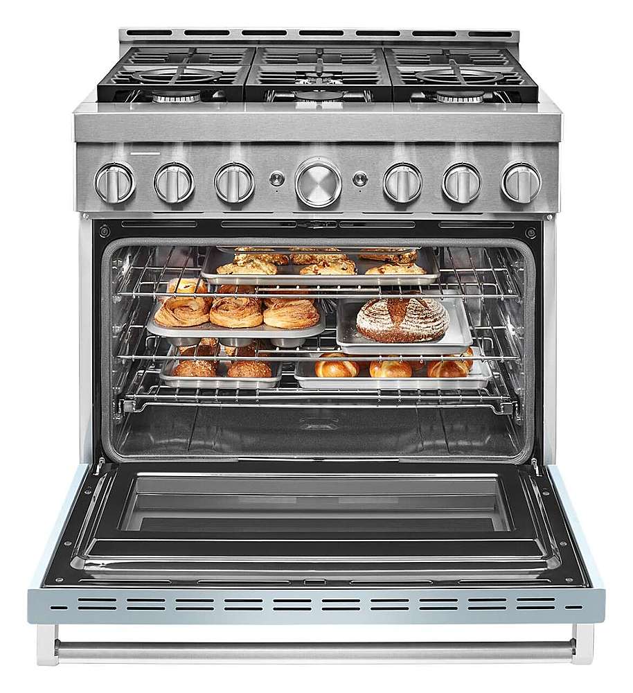 Alt View 15. KitchenAid - Commercial-Style 5.1 Cu. Ft. Slide-In Gas True Convection Range with Self-Cleaning - Misty Blue.