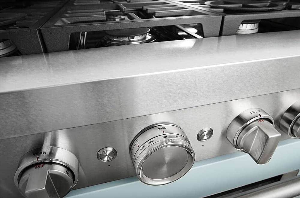 Alt View 16. KitchenAid - Commercial-Style 5.1 Cu. Ft. Slide-In Gas True Convection Range with Self-Cleaning - Misty Blue.