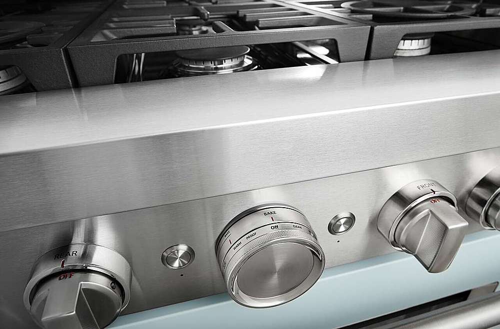Alt View 16. KitchenAid - Commercial-Style 5.1 Cu. Ft. Slide-In Gas True Convection Range with Self-Cleaning - Misty Blue.