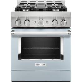 KitchenAid - Commercial-Style 4.1 Cu. Ft. Slide-In Gas True Convection Range with Self-Cleaning - Misty Blue