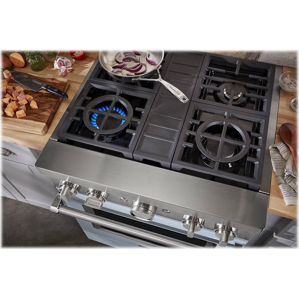 Alt View 11. KitchenAid - Commercial-Style 4.1 Cu. Ft. Slide-In Gas True Convection Range with Self-Cleaning - Misty Blue.