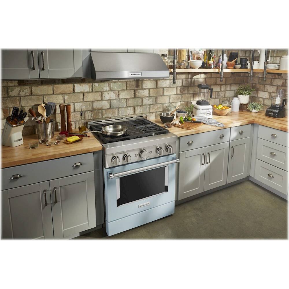 Alt View 12. KitchenAid - Commercial-Style 4.1 Cu. Ft. Slide-In Gas True Convection Range with Self-Cleaning - Misty Blue.
