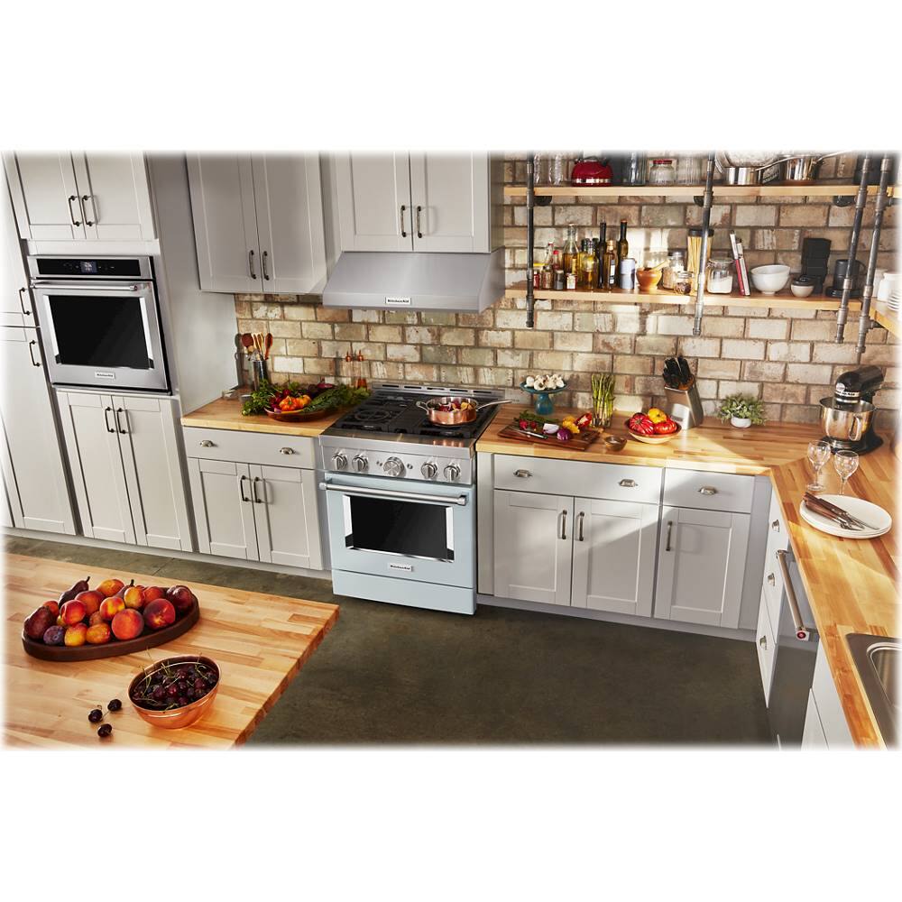 Alt View 14. KitchenAid - Commercial-Style 4.1 Cu. Ft. Slide-In Gas True Convection Range with Self-Cleaning - Misty Blue.