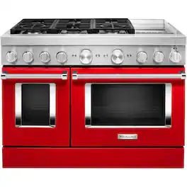 KitchenAid - 6.3 Cu. Ft. Freestanding Double Oven Dual Fuel True Convection Range with Self-Cleaning - Passion Red