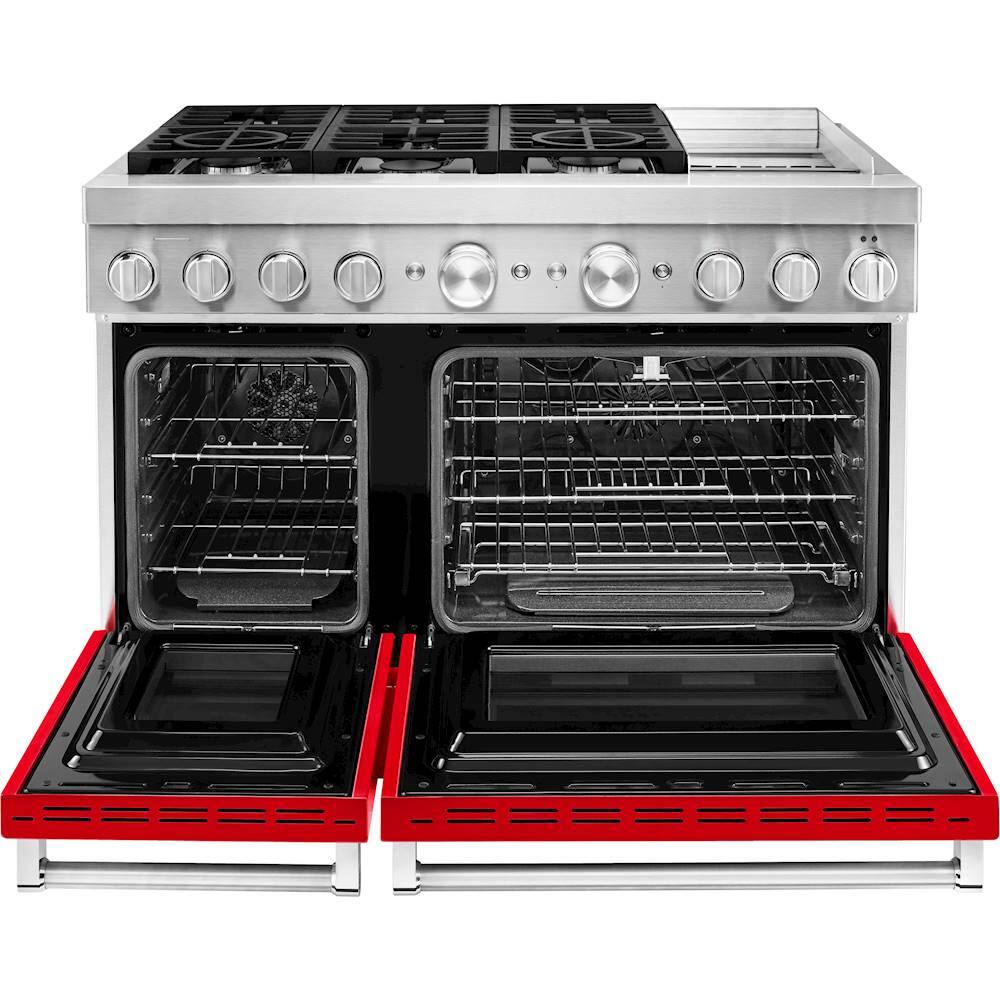 Alt View 11. KitchenAid - Commercial-Style 6.3 Cu. Ft. Freestanding Double Oven Dual-Fuel True Convection Range with Self-Cleaning - Passion Red.