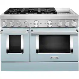 KitchenAid - 6.3 Cu. Ft. Freestanding Double Oven Dual Fuel True Convection Range with Self-Cleaning - Misty Blue