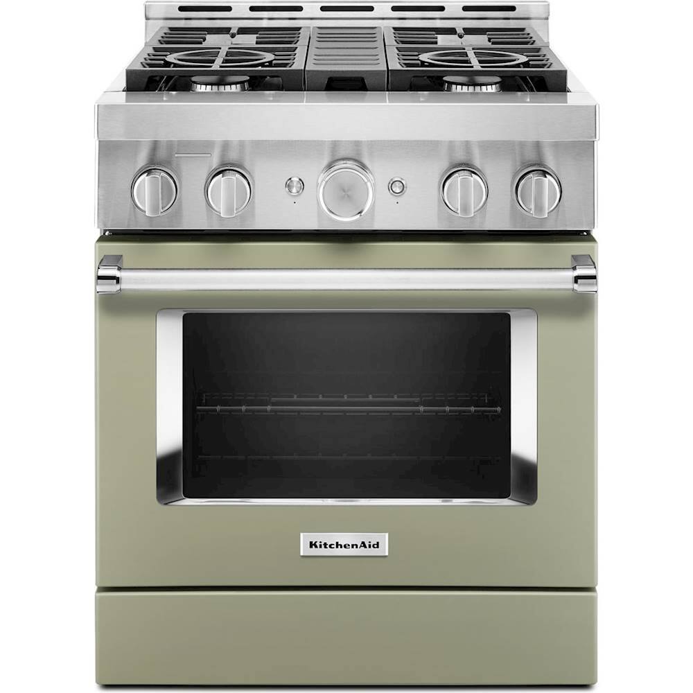 Front. KitchenAid - Commercial-Style 4.1 Cu. Ft. Slide-In Gas True Convection Range with Self-Cleaning - Avocado Cream.
