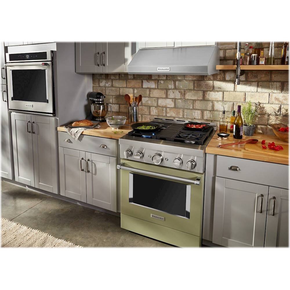 Alt View 14. KitchenAid - Commercial-Style 4.1 Cu. Ft. Slide-In Gas True Convection Range with Self-Cleaning - Avocado Cream.