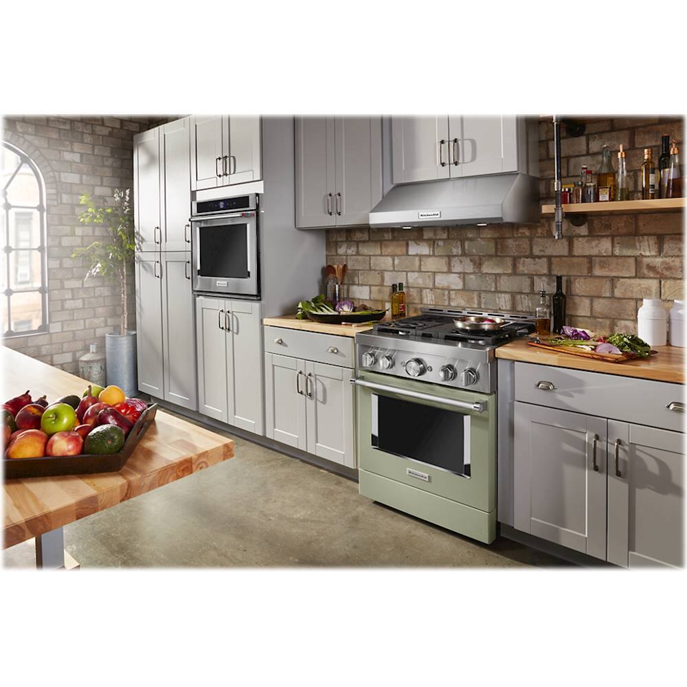 Alt View 16. KitchenAid - Commercial-Style 4.1 Cu. Ft. Slide-In Gas True Convection Range with Self-Cleaning - Avocado Cream.