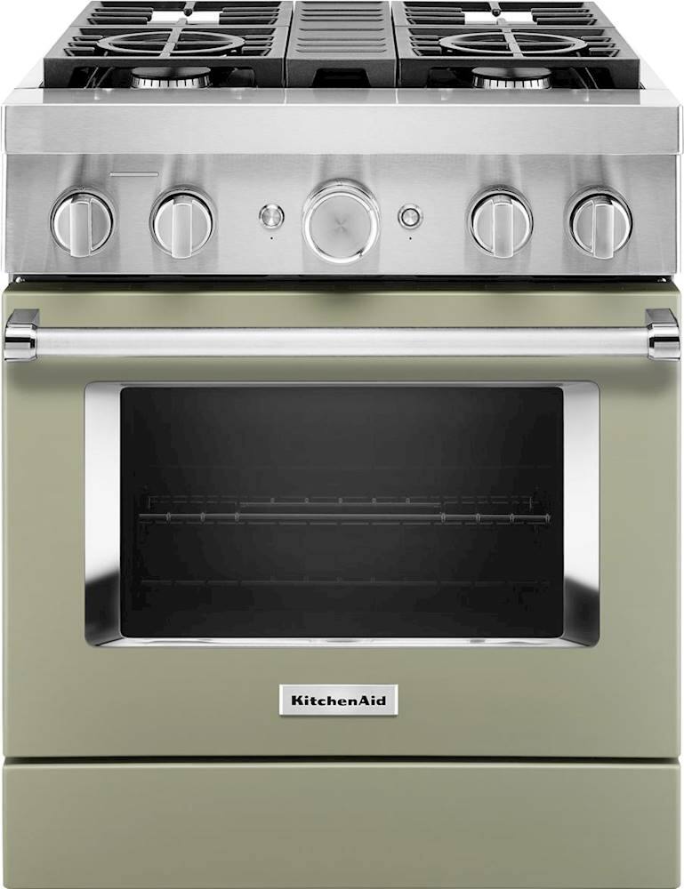 Front. KitchenAid - 4.1 Cu. Ft. Freestanding Dual Fuel True Convection Range with Self-Cleaning - Avocado Cream.