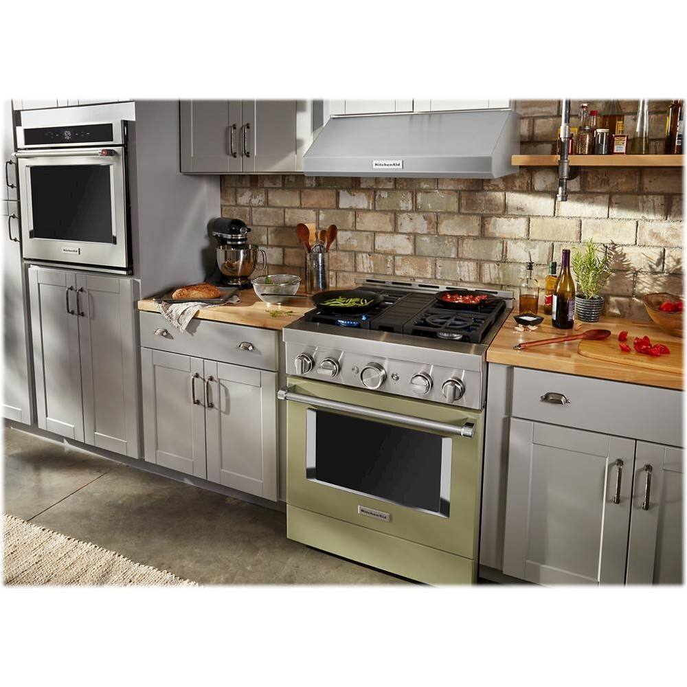Alt View 13. KitchenAid - 4.1 Cu. Ft. Freestanding Dual Fuel True Convection Range with Self-Cleaning - Avocado Cream.