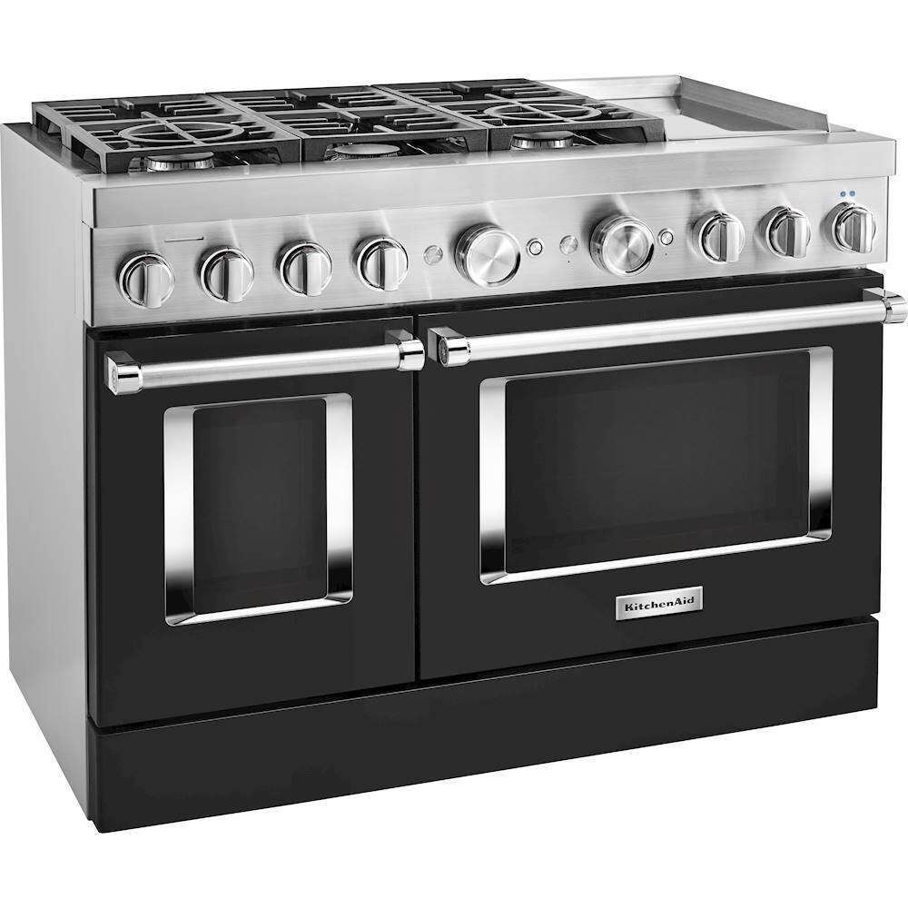 Angle. KitchenAid - Commercial-Style 6.3 Cu. Ft. Freestanding Double Oven Dual-Fuel True Convection Range with Self-Cleaning - Imperial Black.