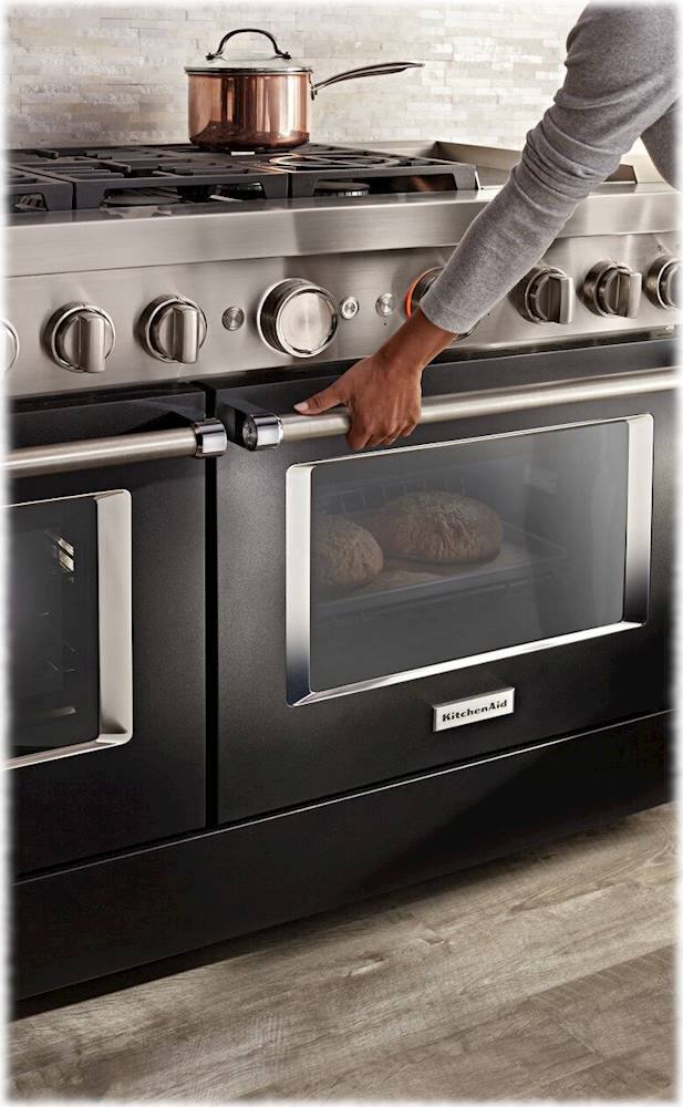 Alt View 17. KitchenAid - Commercial-Style 6.3 Cu. Ft. Freestanding Double Oven Dual-Fuel True Convection Range with Self-Cleaning - Imperial Black.
