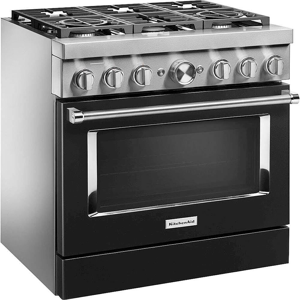 Angle View: KitchenAid - 5.1 Cu. Ft. Freestanding Dual Fuel True Convection Range with Self-Cleaning - Imperial black