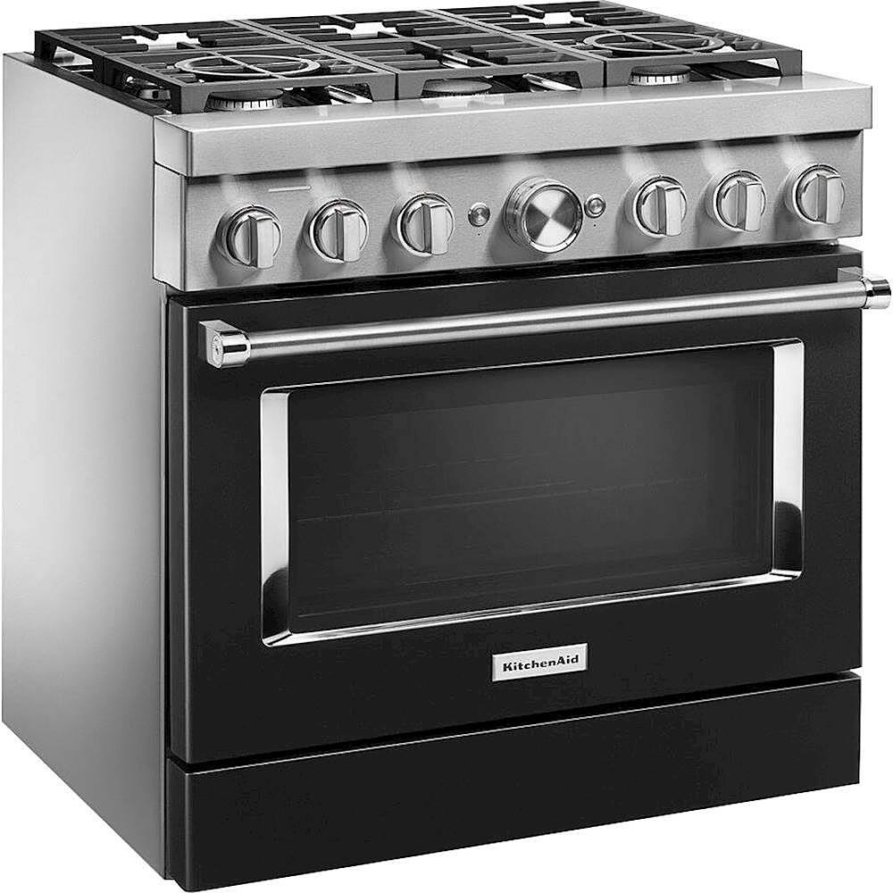 Angle. KitchenAid - 5.1 Cu. Ft. Freestanding Dual Fuel True Convection Range with Self-Cleaning - Imperial Black.