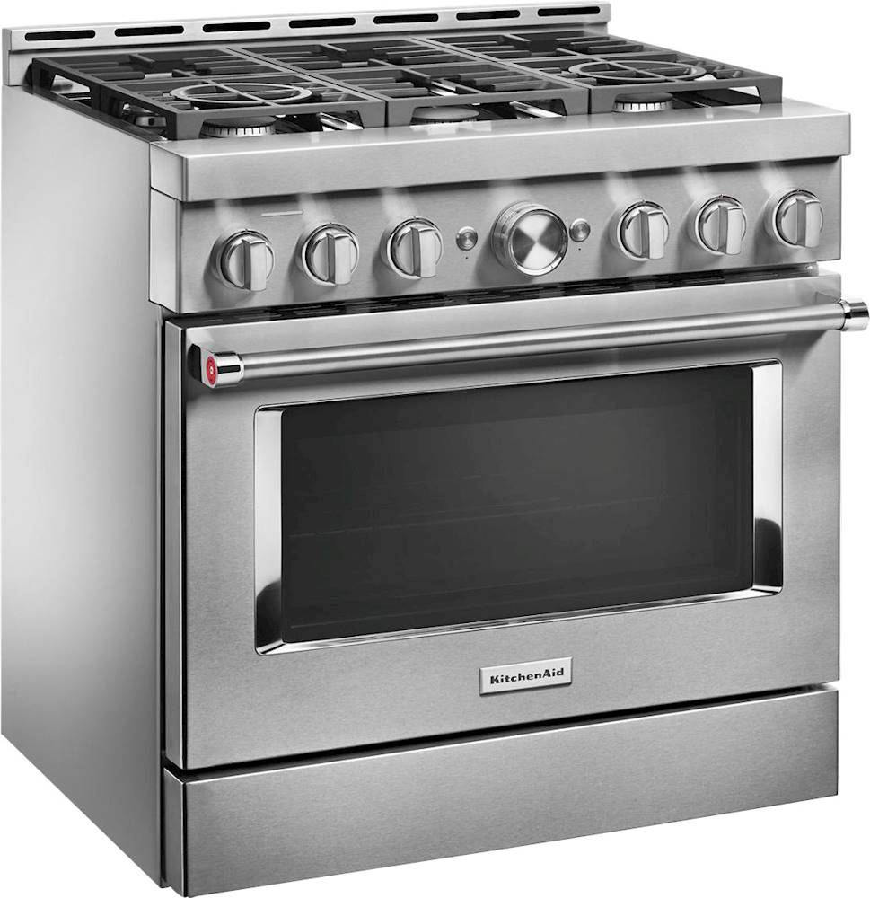 Angle View: KitchenAid - Commercial-Style 4.1 Cu. Ft. Slide-In Gas True Convection Range with Self-Cleaning - Imperial black
