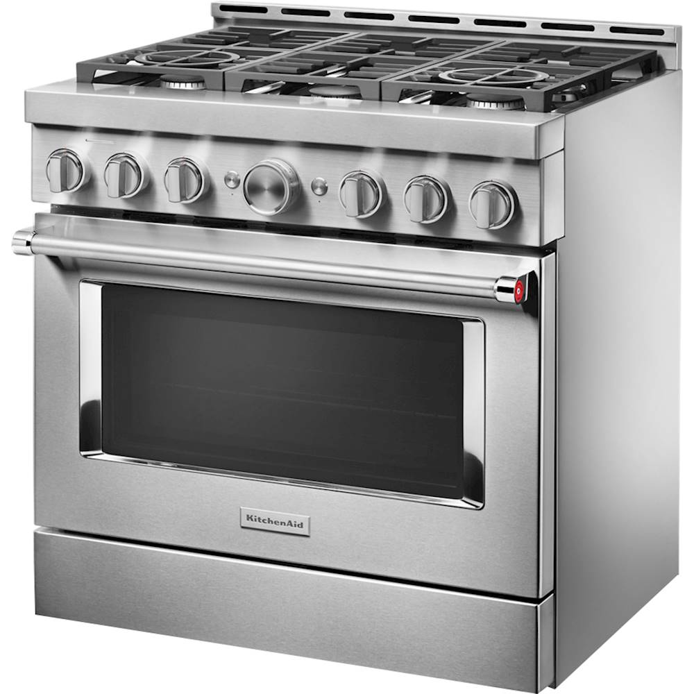 Left View: KitchenAid - Commercial-Style 5.1 Cu. Ft. Slide-In Gas True Convection Range with Self-Cleaning - Passion red