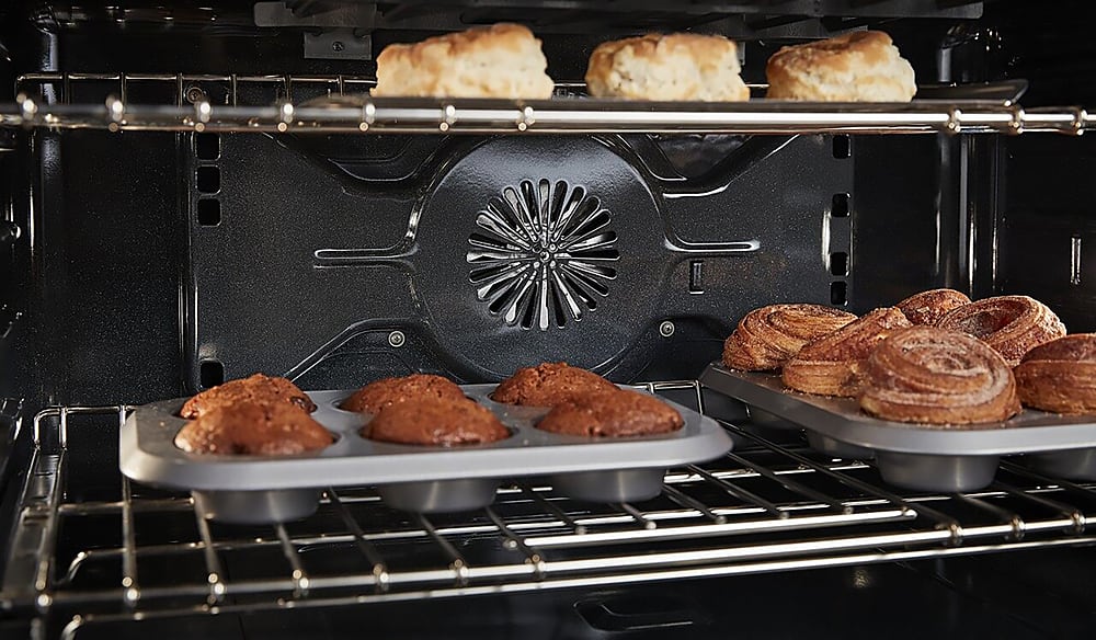 Left. KitchenAid - Commercial-Style 5.1 Cu. Ft. Slide-In Gas True Convection Range with Self-Cleaning - Stainless steel.