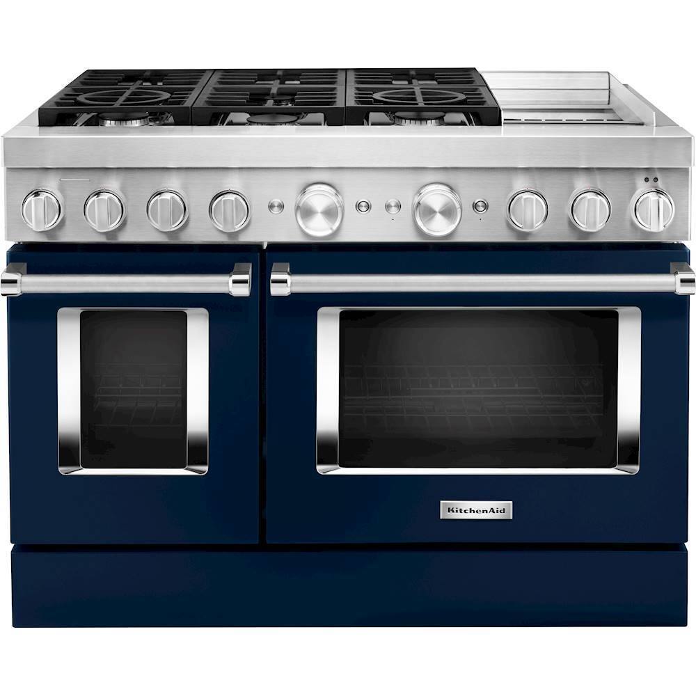 KitchenAid - 6.3 Cu. Ft. Freestanding Double Oven Dual Fuel True Convection Range with Self-Cleaning - Ink Blue