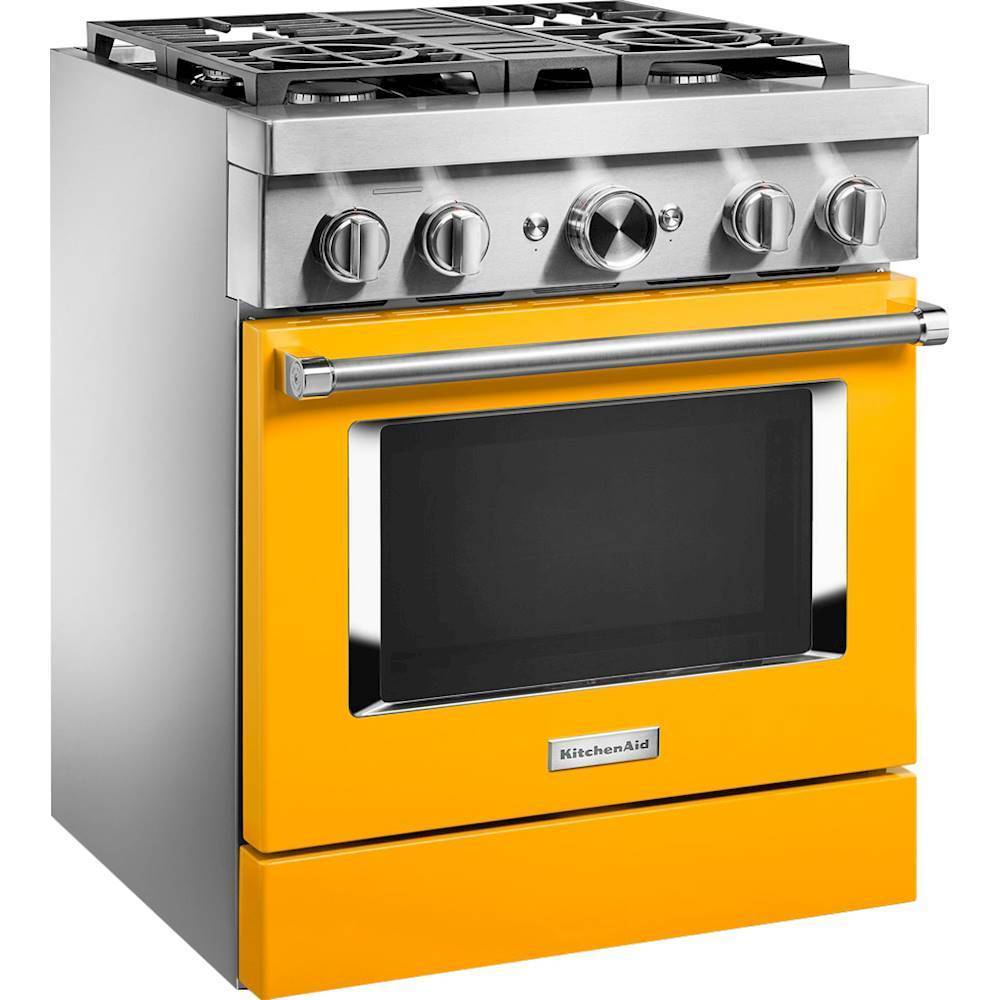 Angle. KitchenAid - 4.1 Cu. Ft. Freestanding Dual-Fuel True Convection Range with Self-Cleaning - Yellow Pepper.