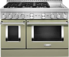 KitchenAid - 6.3 Cu. Ft. Freestanding Double Oven Gas True Convection Range with Self-Cleaning - Avocado Cream - Front_Zoom