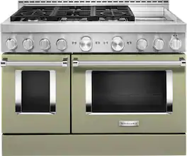 KitchenAid - 6.3 Cu. Ft. Freestanding Double Oven Gas True Convection Range with Self-Cleaning - Avocado Cream
