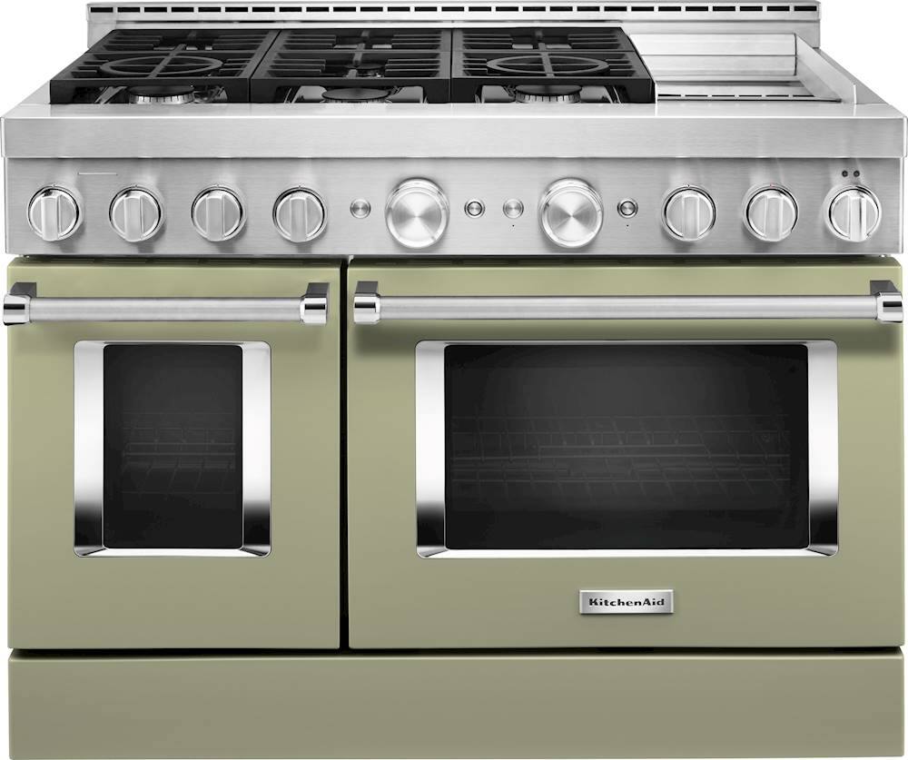 Front. KitchenAid - 6.3 Cu. Ft. Freestanding Double Oven Gas True Convection Range with Self-Cleaning - Avocado Cream.