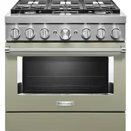 KitchenAid - 5.1 Cu. Ft. Freestanding Dual Fuel True Convection Range with Self-Cleaning - Avocado Cream