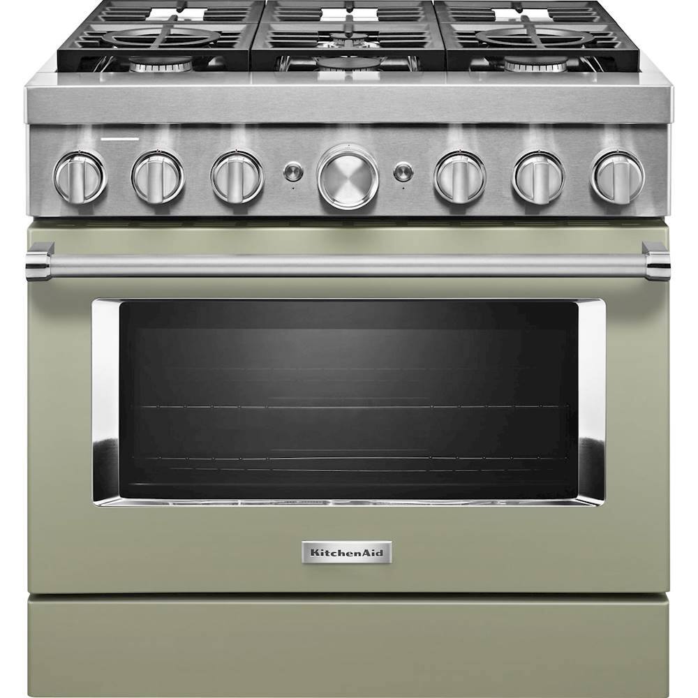 Front. KitchenAid - 5.1 Cu. Ft. Freestanding Dual Fuel True Convection Range with Self-Cleaning - Avocado Cream.