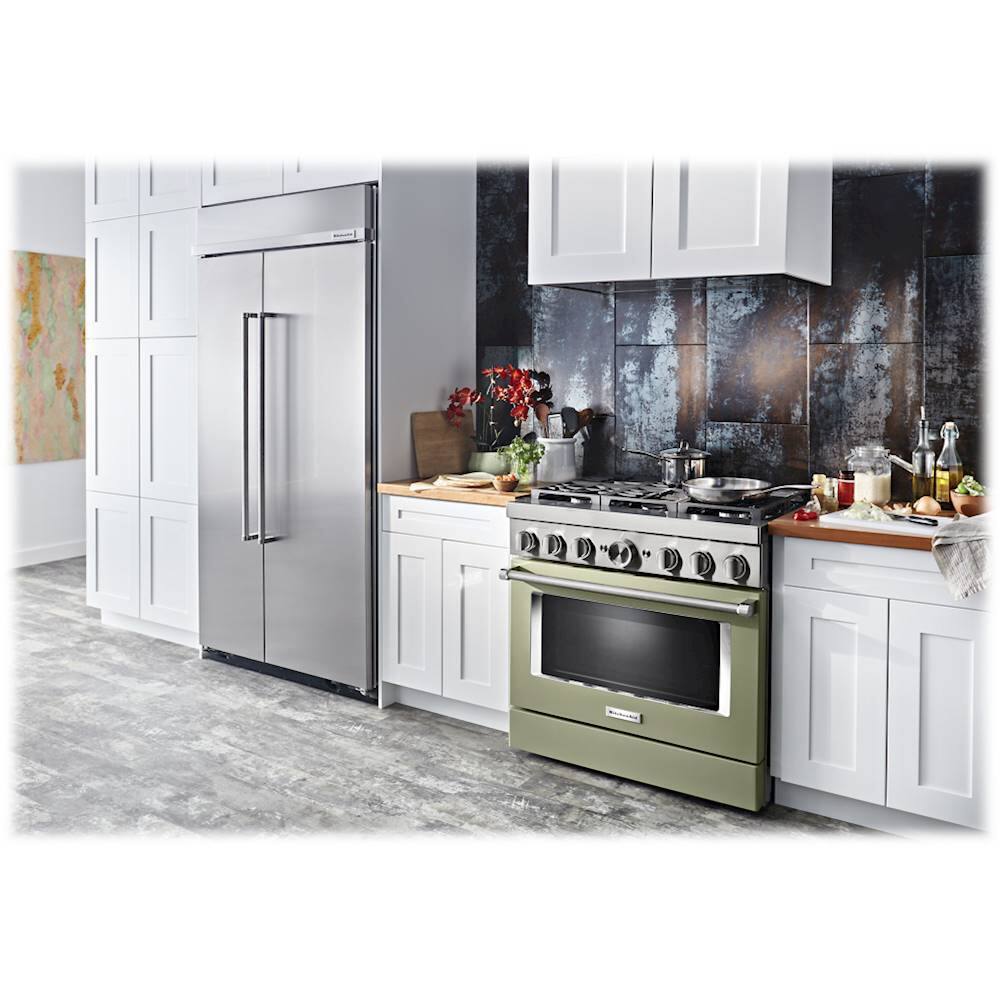 Alt View 20. KitchenAid - 5.1 Cu. Ft. Freestanding Dual Fuel True Convection Range with Self-Cleaning - Avocado Cream.