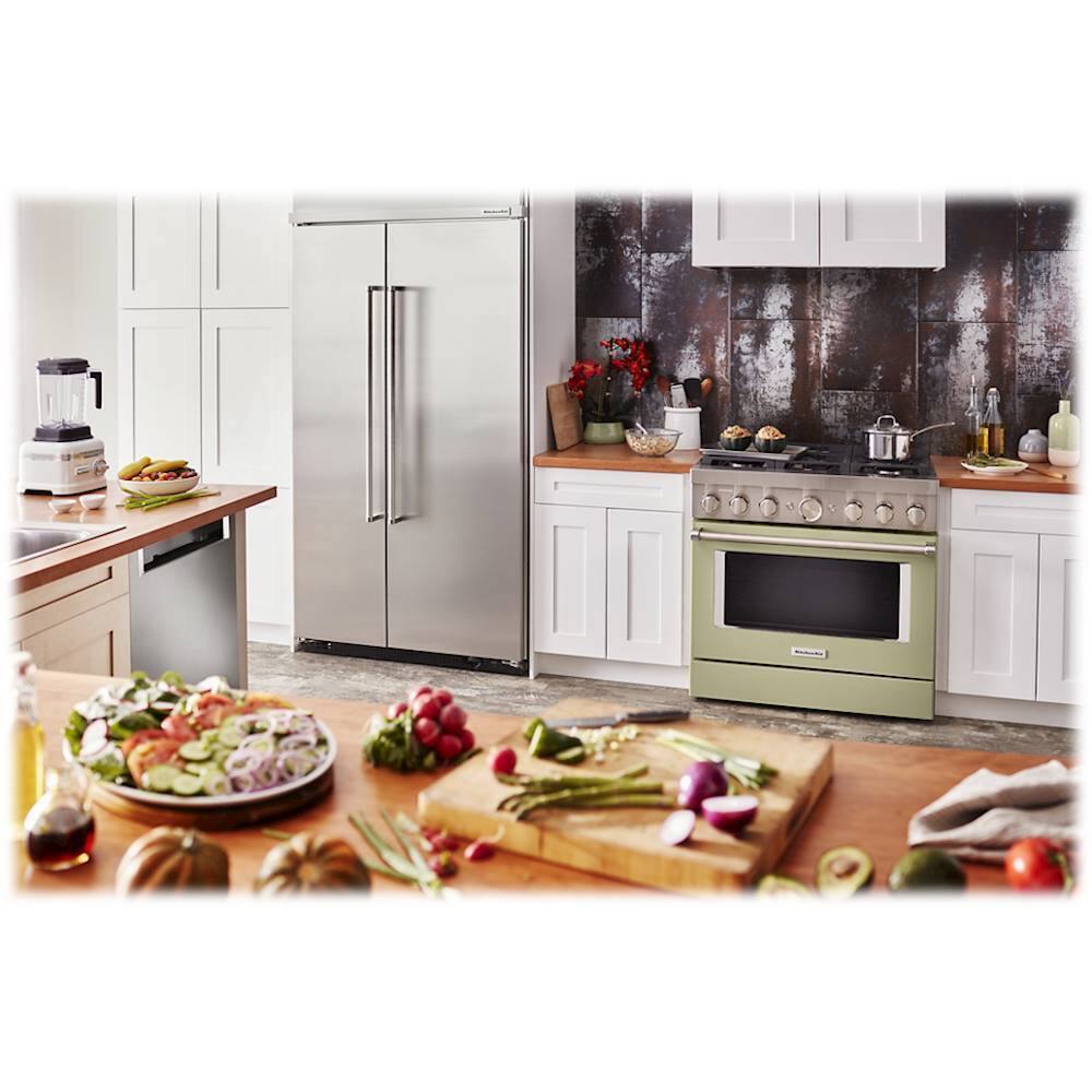 Alt View 22. KitchenAid - 5.1 Cu. Ft. Freestanding Dual Fuel True Convection Range with Self-Cleaning - Avocado Cream.