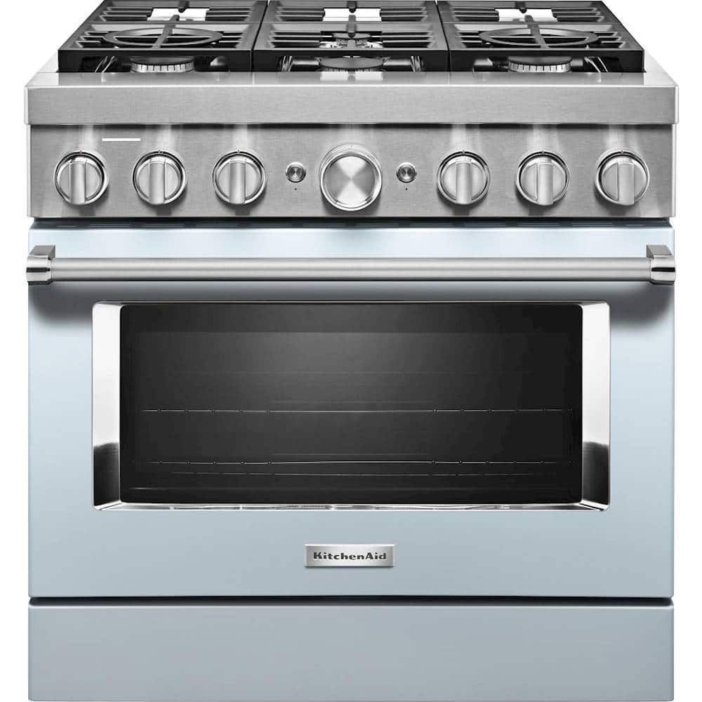 Front. KitchenAid - 5.1 Cu. Ft. Freestanding Dual Fuel True Convection Range with Self-Cleaning - Misty Blue.