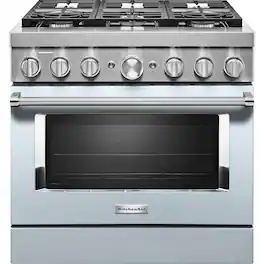 KitchenAid - 5.1 Cu. Ft. Freestanding Dual Fuel True Convection Range with Self-Cleaning - Misty Blue
