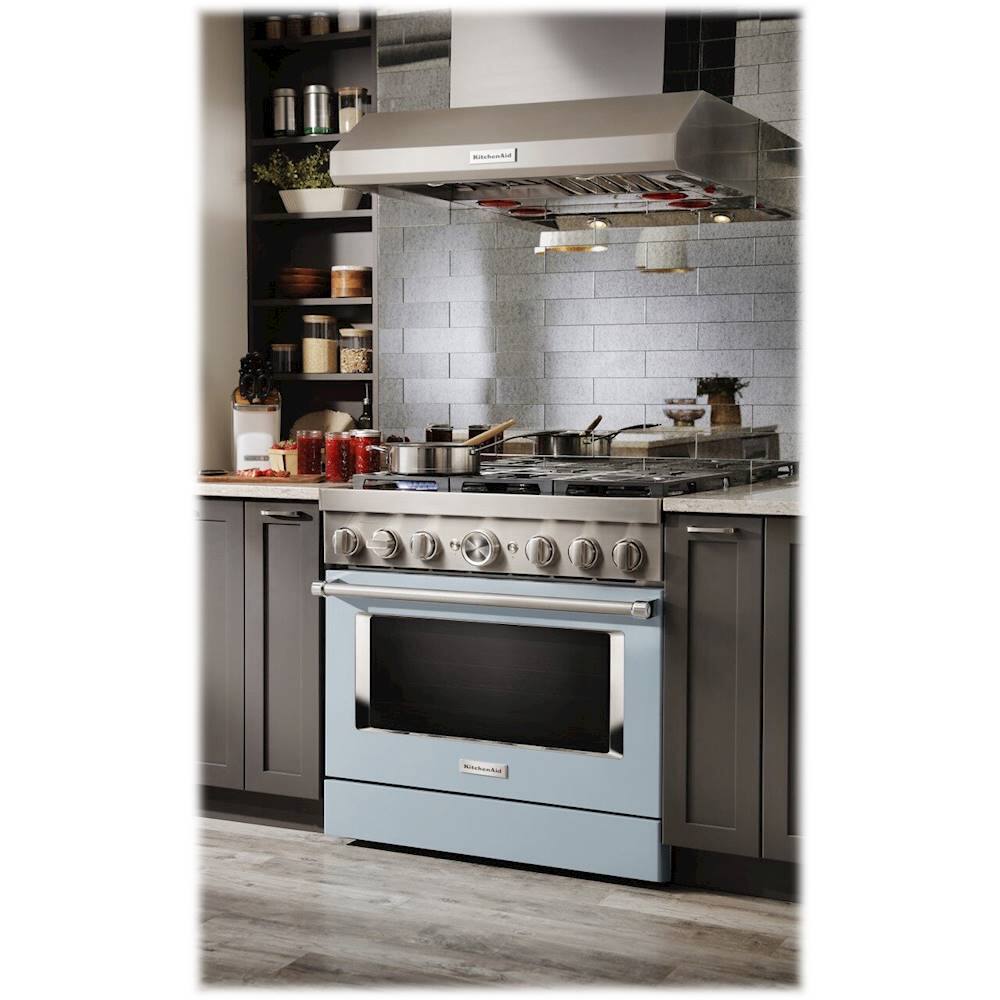 Alt View 19. KitchenAid - 5.1 Cu. Ft. Freestanding Dual Fuel True Convection Range with Self-Cleaning - Misty Blue.