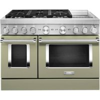 KitchenAid - Commercial-Style 6.3 Cu. Ft. Freestanding Double Oven Dual-Fuel True Convection Range with Self-Cleaning - Avocado Cream - Front_Zoom