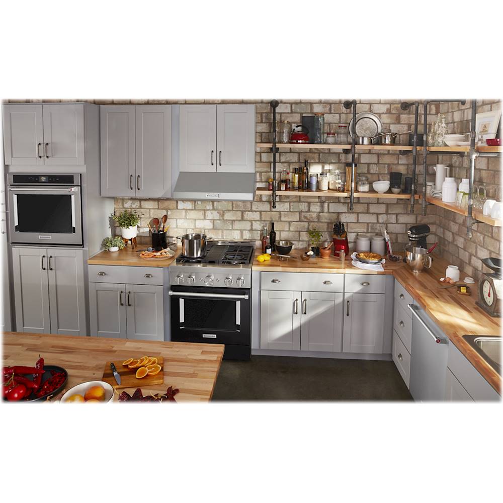 Alt View 14. KitchenAid - Commercial-Style 4.1 Cu. Ft. Slide-In Gas True Convection Range with Self-Cleaning - Imperial Black.