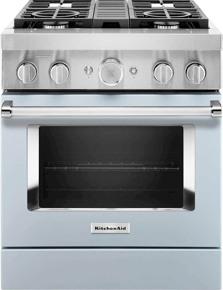 Front. KitchenAid - 4.1 Cu. Ft. Freestanding Dual-Fuel True Convection Range with Self-Cleaning - Misty Blue.
