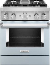 KitchenAid - 4.1 Cu. Ft. Freestanding Dual-Fuel True Convection Range with Self-Cleaning - Misty Blue - Front_Zoom