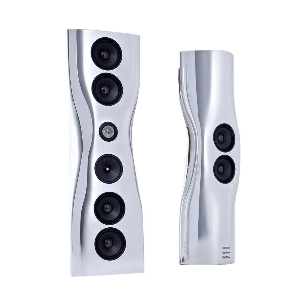 Left. KEF - MUON 10" Passive 4-Way Floor Loudspeaker (Pair) - Aluminum.