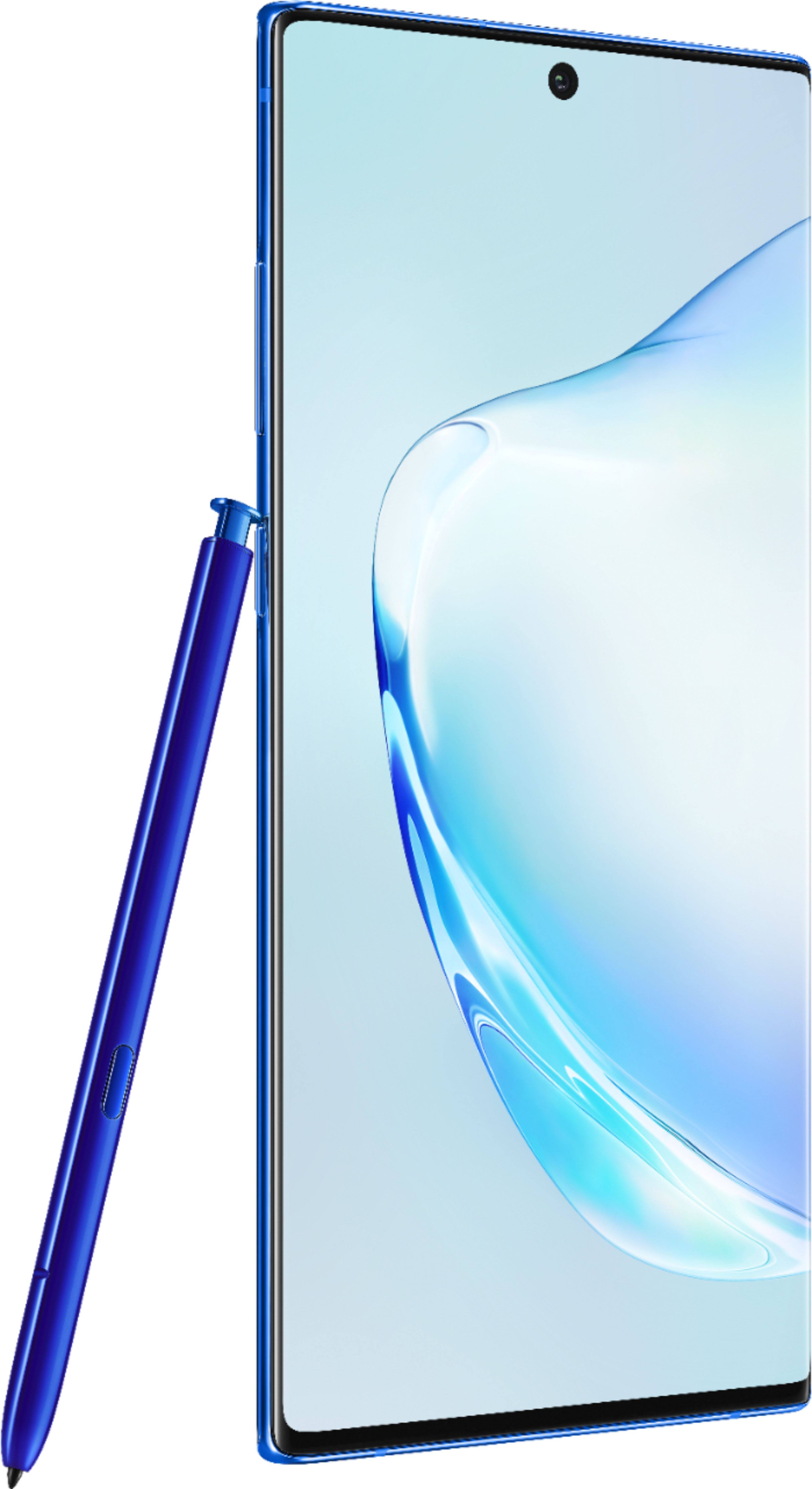 Angle. Samsung - Geek Squad Certified Refurbished Galaxy Note10+ with 256GB Memory Cell Phone (Unlocked) - Aura Blue.