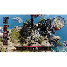 The image features a video game with a map and a character on a rocky surface. The character is positioned near a tree, and there is a clock in the background. The game appears to be set in a rocky area, possibly a mountain or a cliff. The character is likely exploring the area or completing a mission within the game.