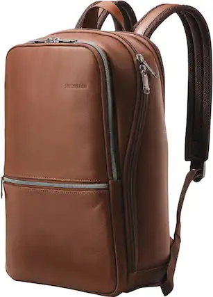 Front. Samsonite - Classic Leather Slim Backpack for 14.1" Laptop - Cognac.