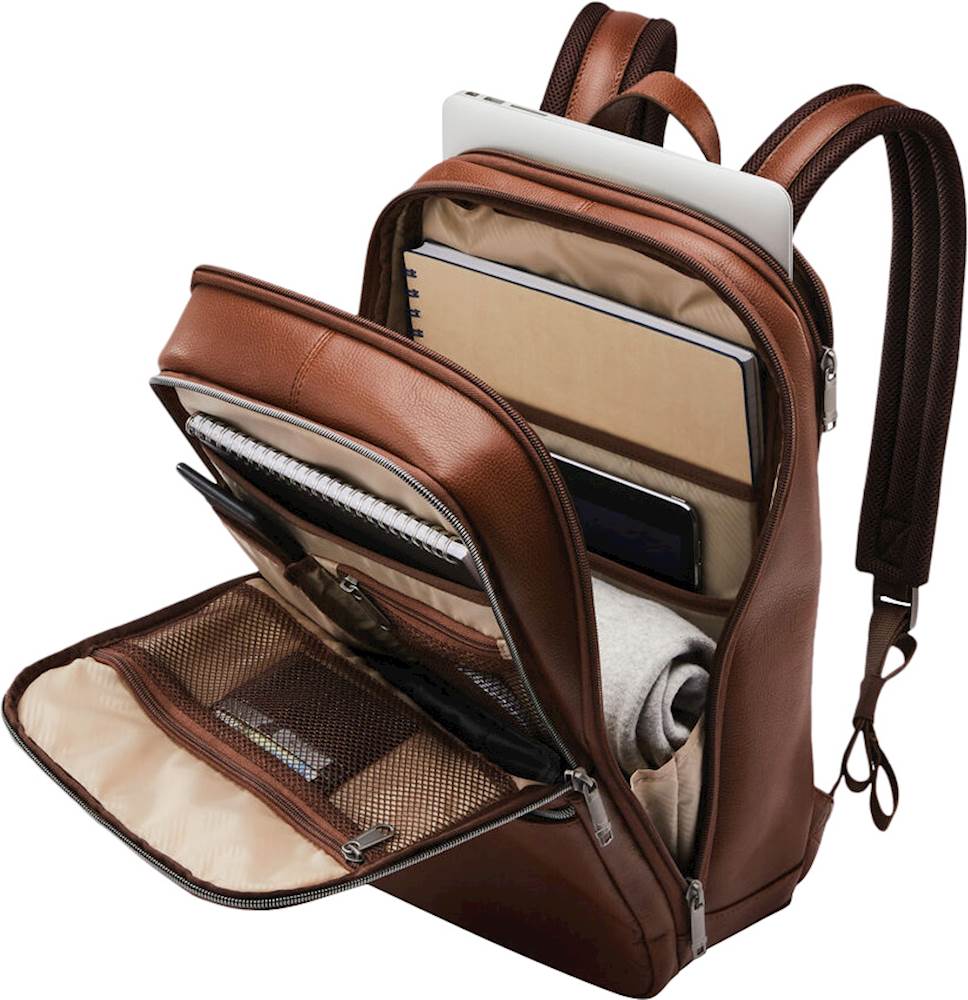Leather Backpack, Real Genuine Thin Slim Computer Laptop