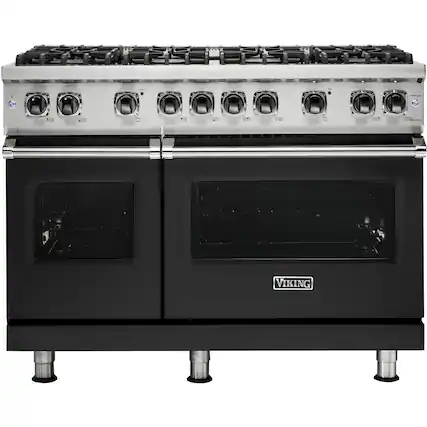 Front. Viking - Professional 5 Series 6.1 Cu. Ft. Freestanding Double Oven LP Gas Convection Range - Cast Black.