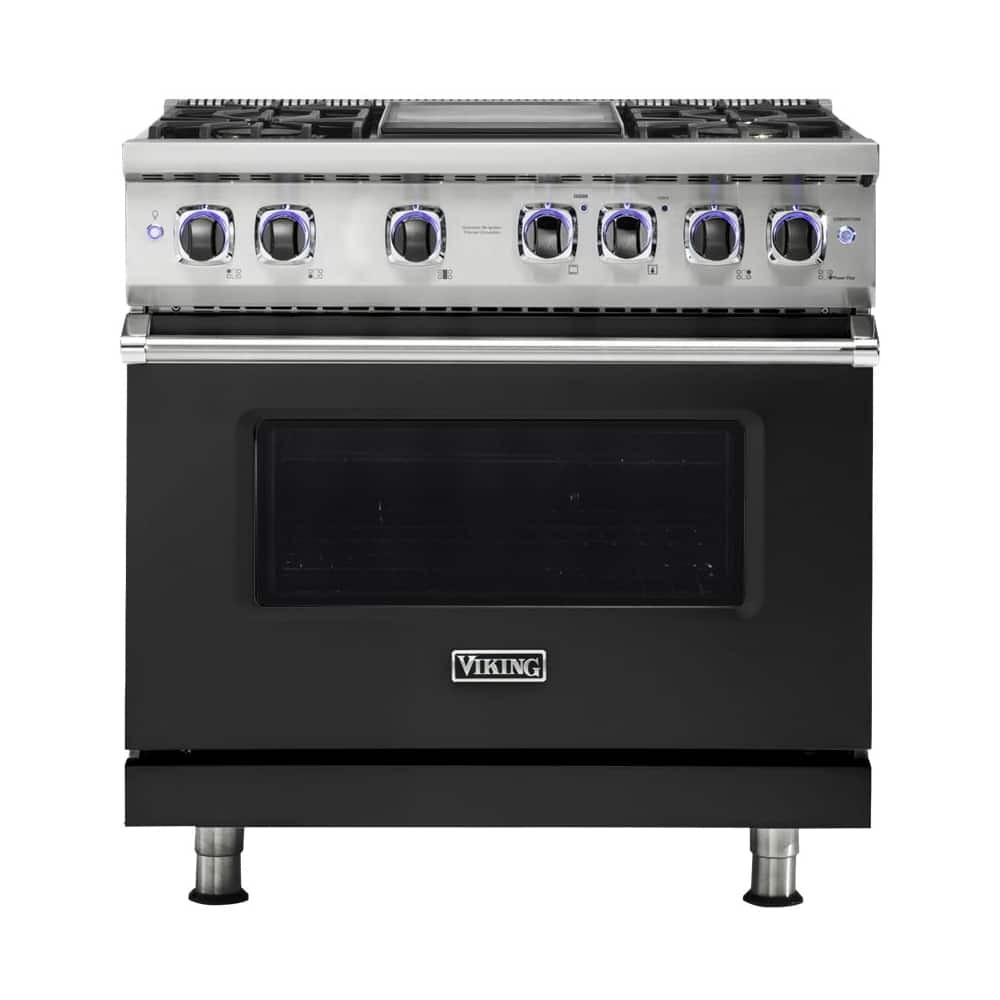 Front. Viking - VGR Freestanding 7-Series Gas 36"W Range - Cast Black.