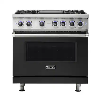 Front. Viking - VGR Freestanding 7-Series Gas 36"W Range - Cast Black.