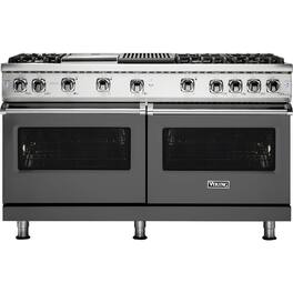 Viking - 8.0 Cu. Ft. 60"W. Professional 5 Series Freestanding Double Oven Gas Convection Range - Damascus Gray