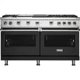Viking - 8.0 Cu. Ft. 60"W. Professional 5 Series Freestanding Double Oven Gas Convection Range - Cast Black